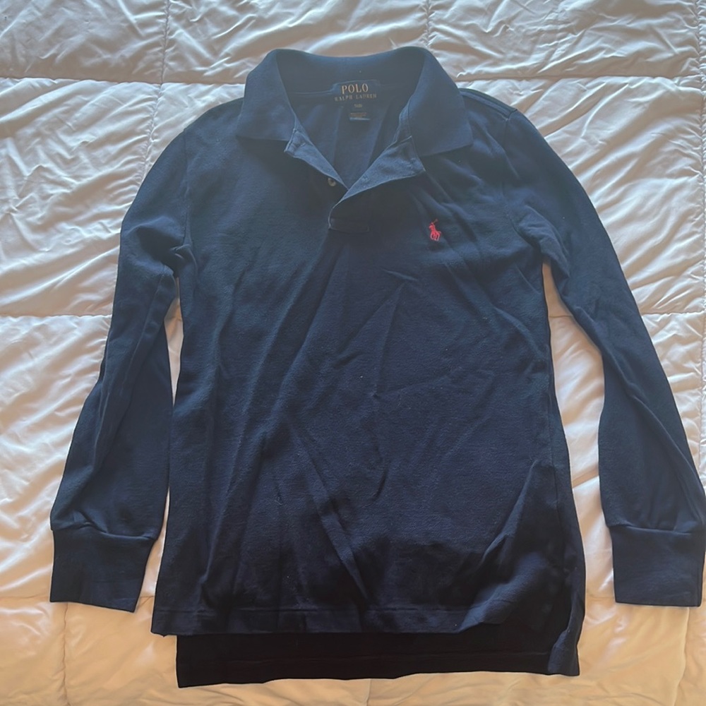 Polo Youth Small (8) long sleeve blue collared shirt